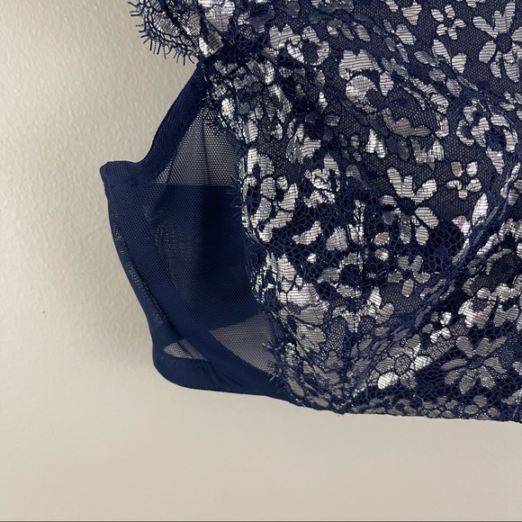 VICTORIA'S SECRET Navy Blue Silver Dream Angels Unlined Demi Lace Bralette - Picture 7 of 12